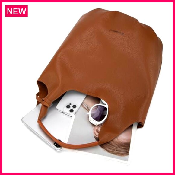 Slouchy Hobo Shoulder Bag with Cosmetic Bag, Vegan Leather, Tassels - Picture 7 of 8